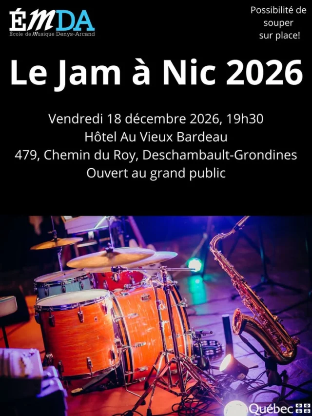 🎶 Le 18 décembre, participez au Jam à Nic!

Vous pouvez y être comme musicien, mais aussi comme spectateur. 😀

Cliquez ici si vous prévoyez jouer des chansons ou pour réserver des places pour le souper.
https://forms.gle/D7MLvikSLZ2HTt7r9