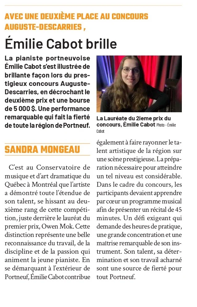 🎹 Bravo Emily et merci à Sandra Mongeau du Courrier de Portneuf! 🙏🏼